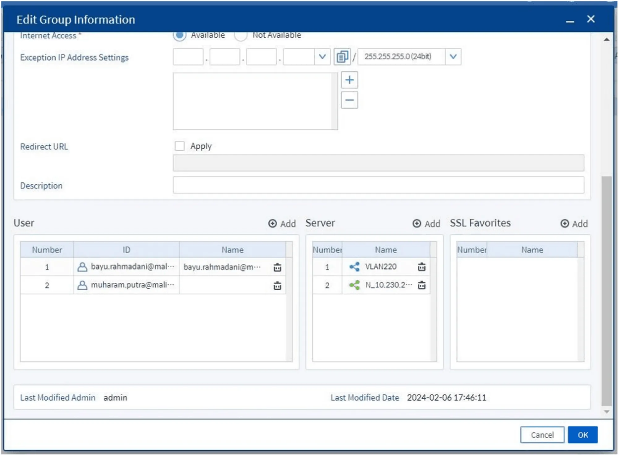 User and Server Config in Group