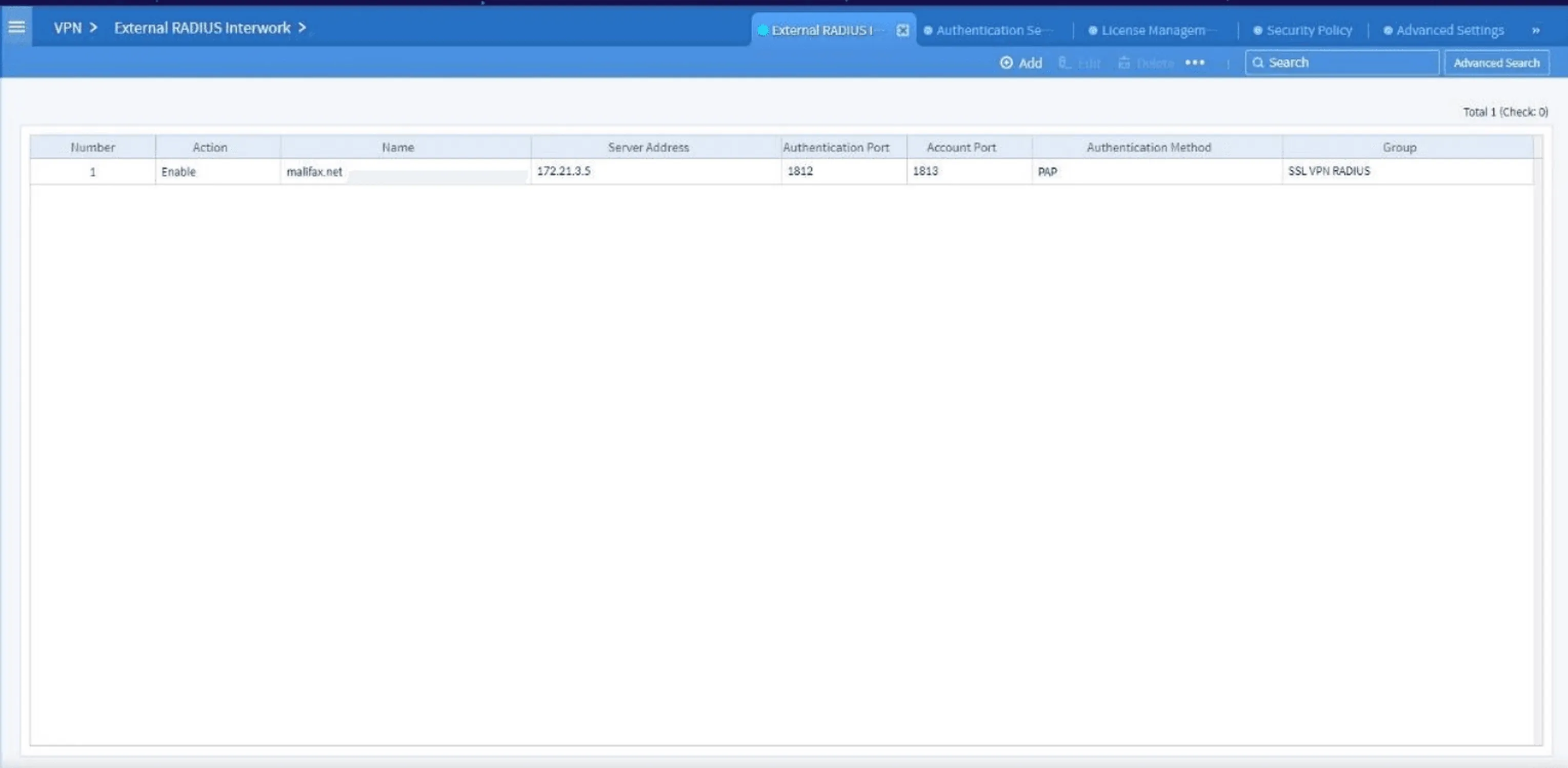 External RADIUS Dashboard