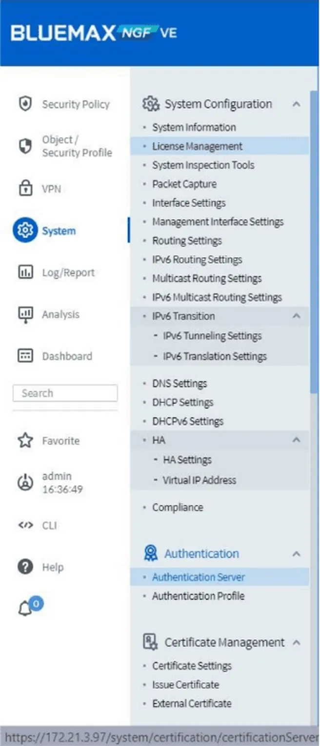 Navigate to Authentication Server