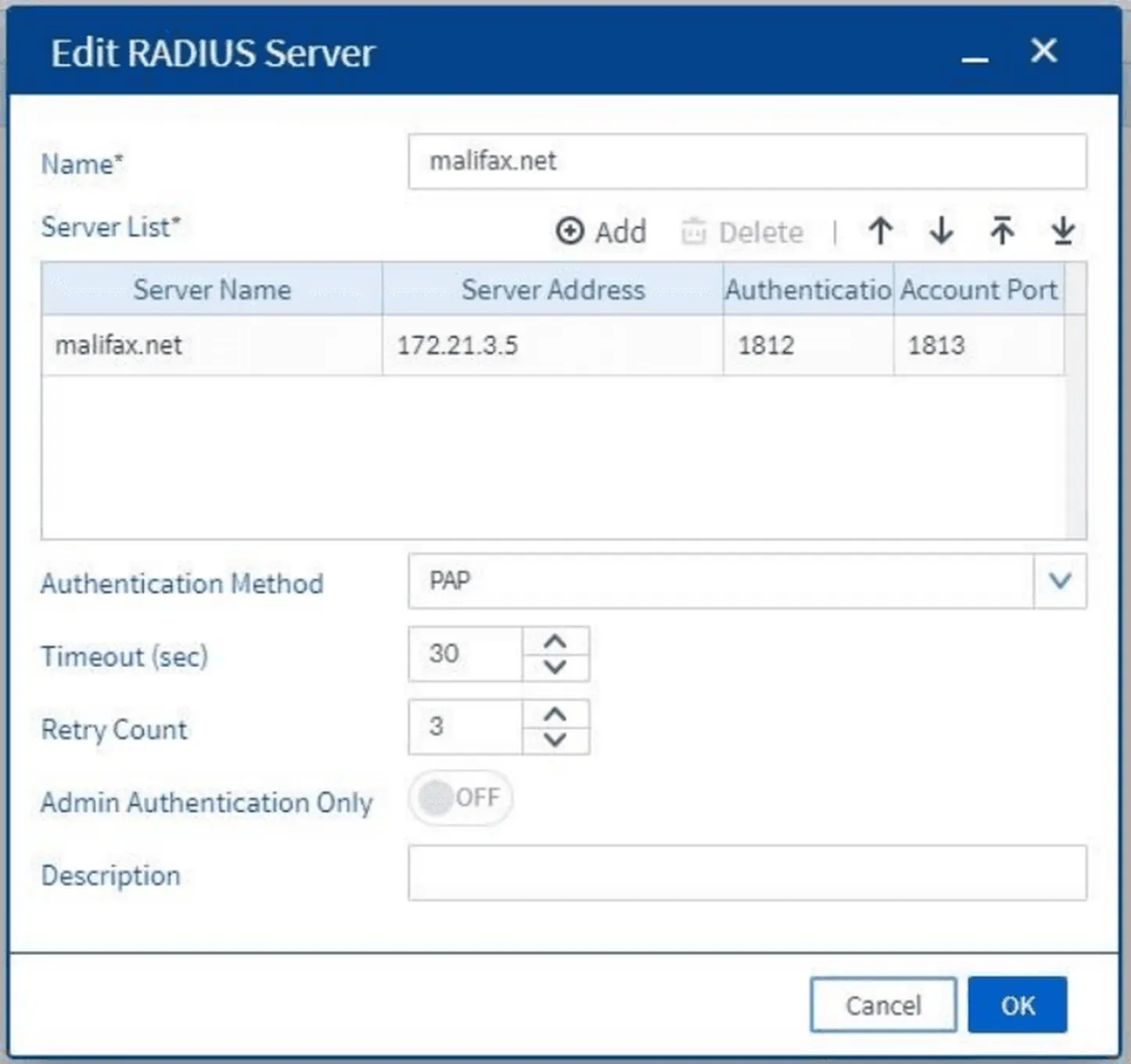 Edit RADIUS Server