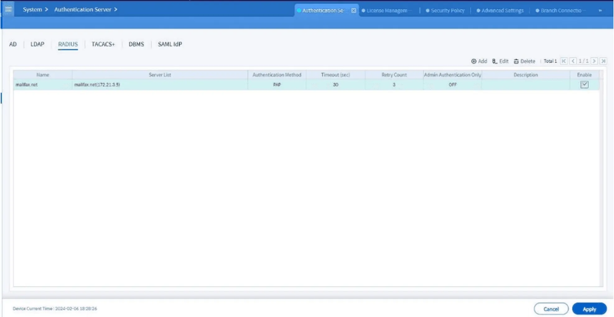 After Adding RADIUS Server