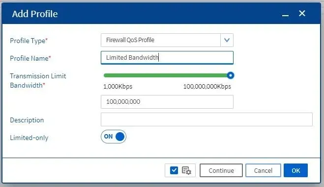 Form Add Profile untuk konfigurasi QoS Bluemax NGF