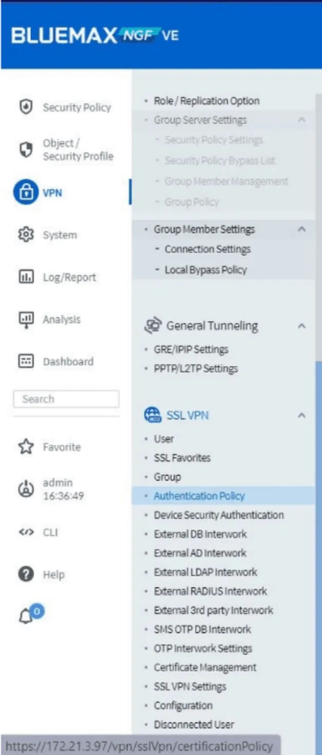 Navigate to Authentication Policy