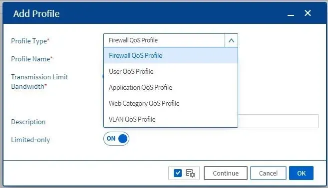 Pilihan Profile Type di pengaturan QoS Bluemax NGF