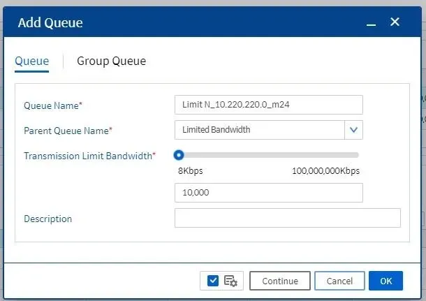 Parameter untuk menambahkan Queue di Bluemax NGF
