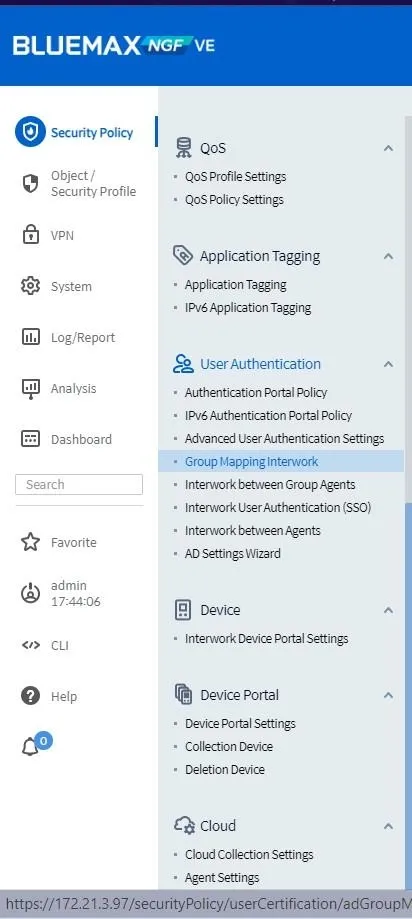 User Authentication Menu di Bluemax NGF
