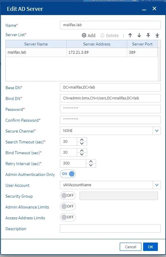 Tambah Active Directory Server di NGF