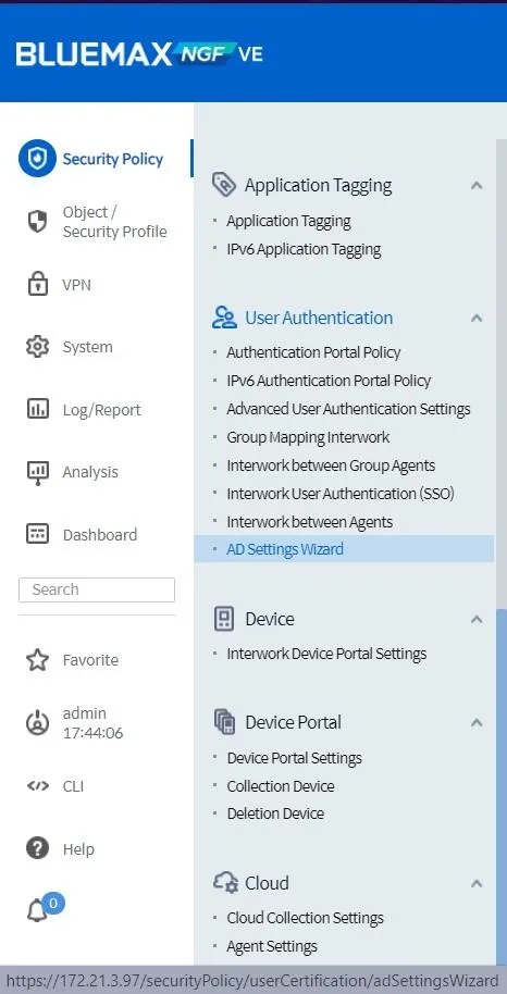 Security Policy Menu di Bluemax NGF