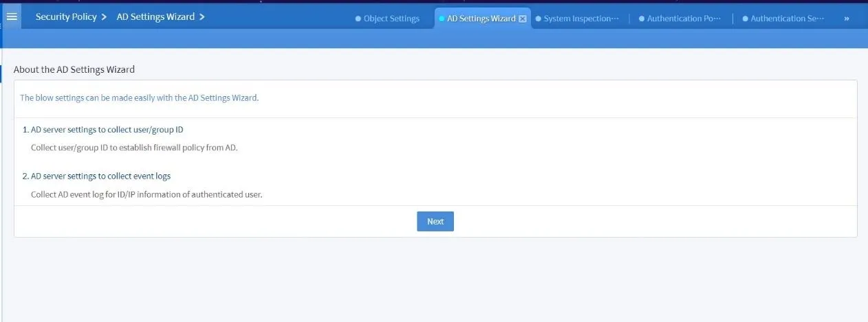 About the AD Settings Wizard Page di Bluemax NGF