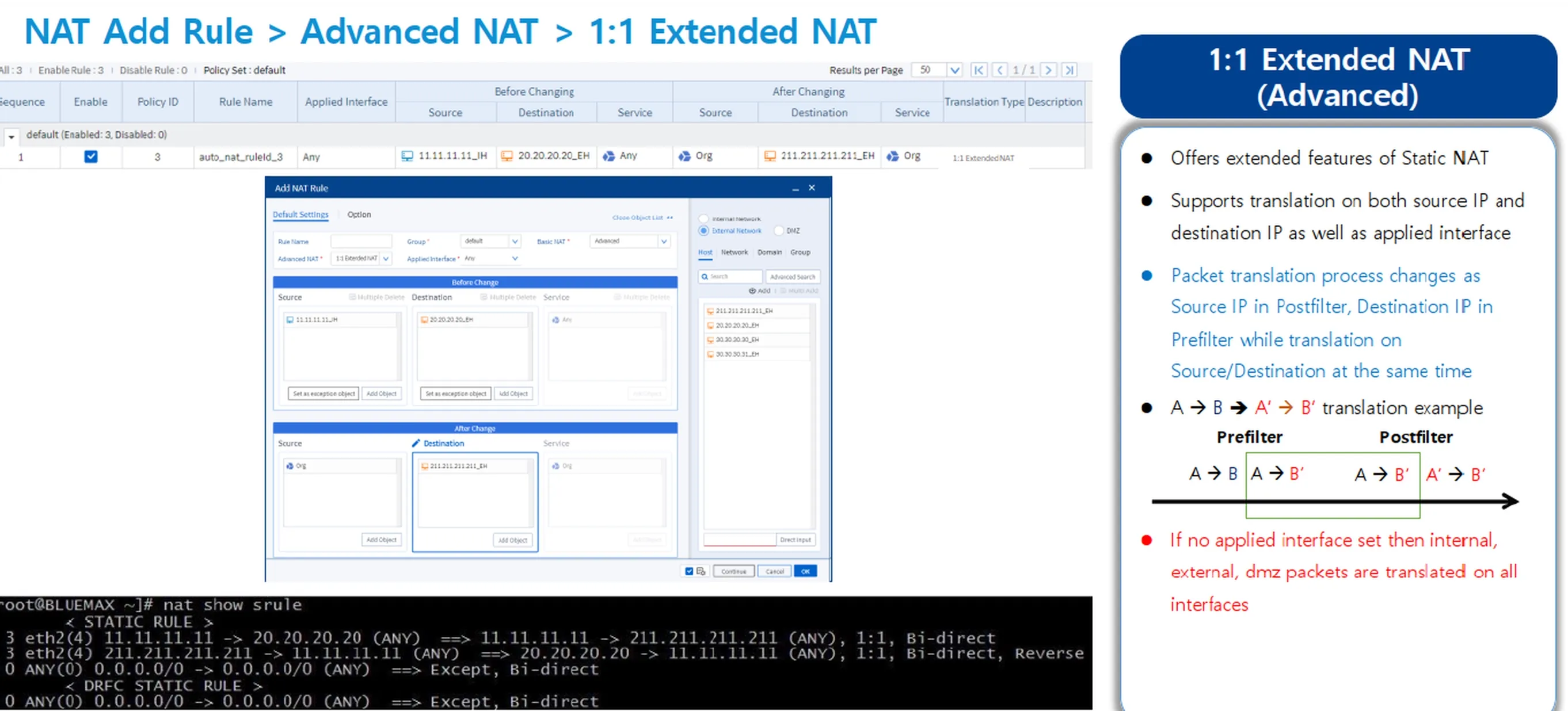 1:1 Extended NAT di Bluemax NGF