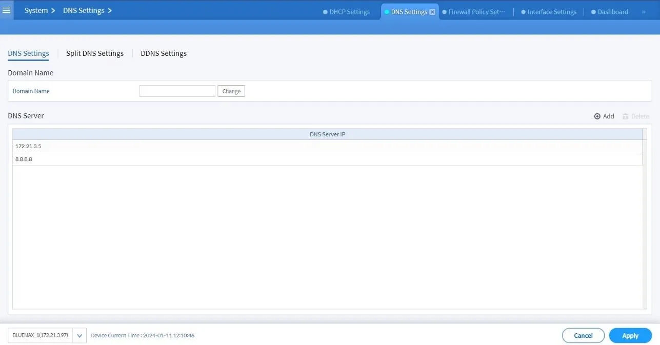 Apply Konfigurasi DNS di Bluemax NGF
