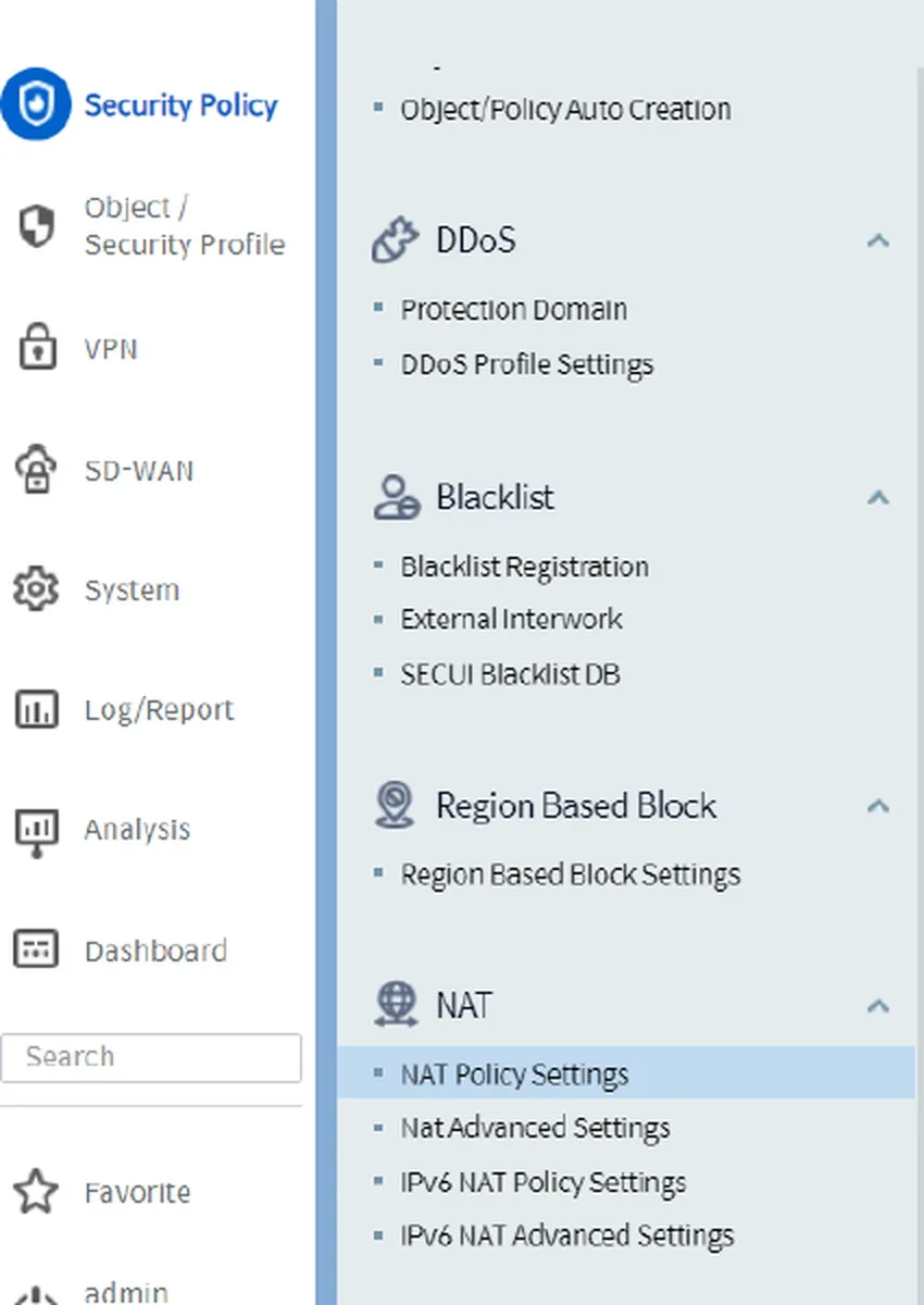Menu NAT Policy Settings di Bluemax NGF