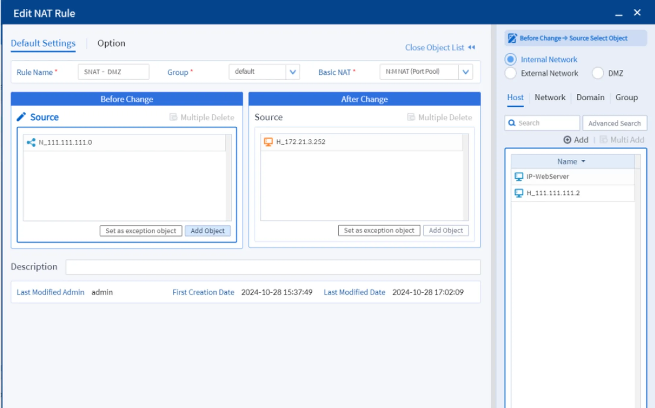 Edit Add Rule SNAT Internal di Bluemax NGF