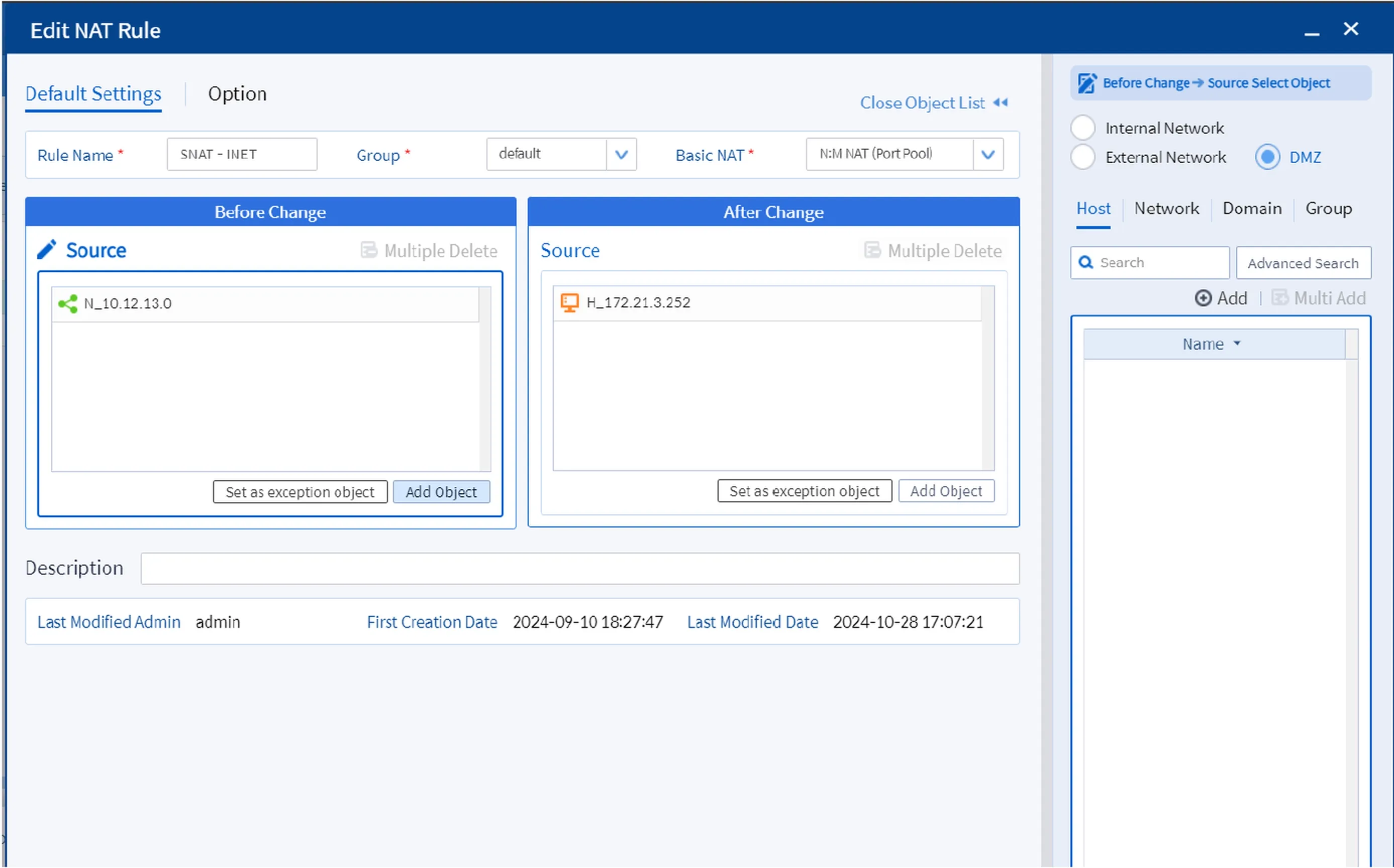 Edit Add Rule SNAT DMZ di Bluemax NGF