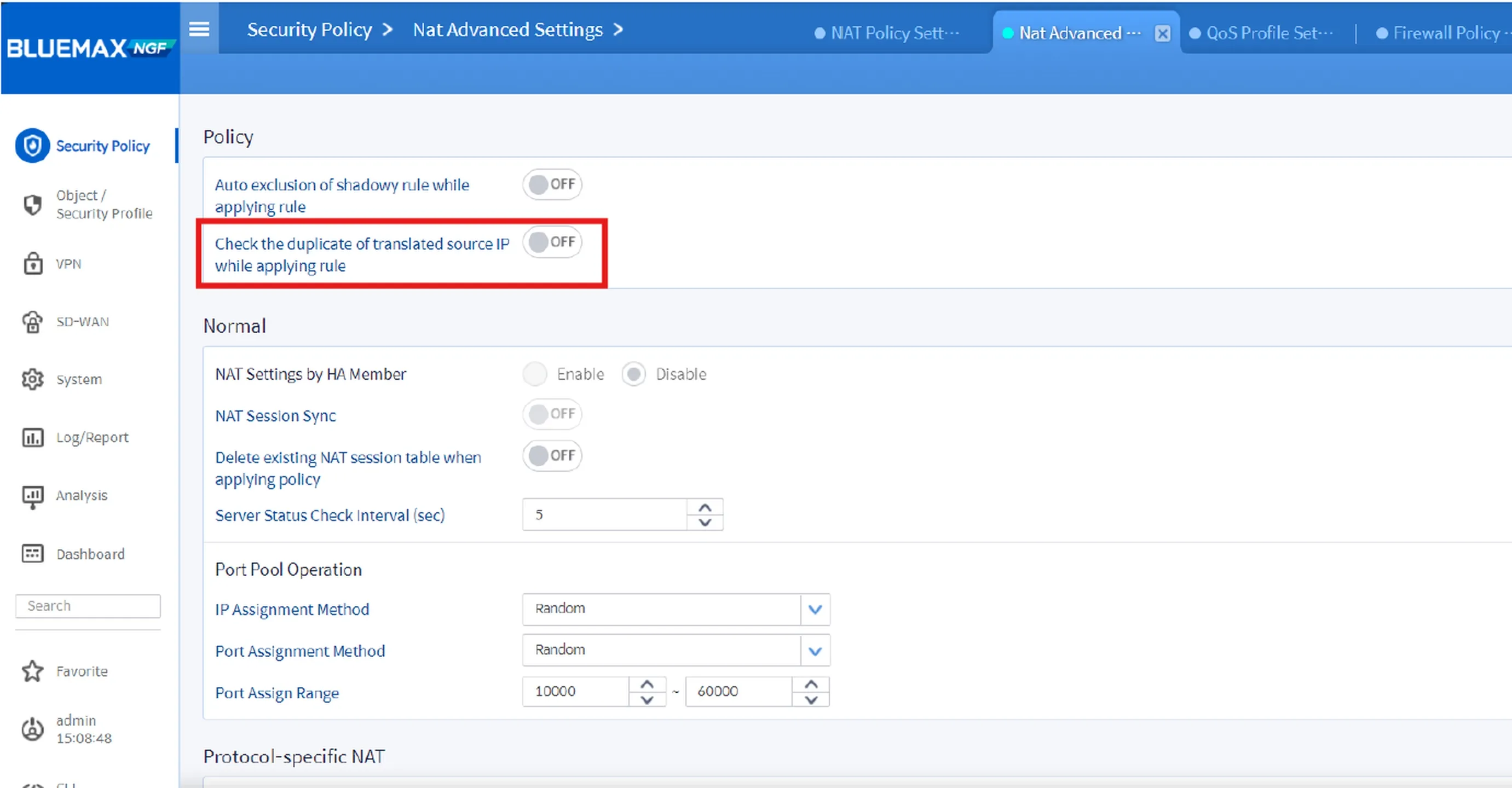 NAT Advanced Settings Bluemax NGF