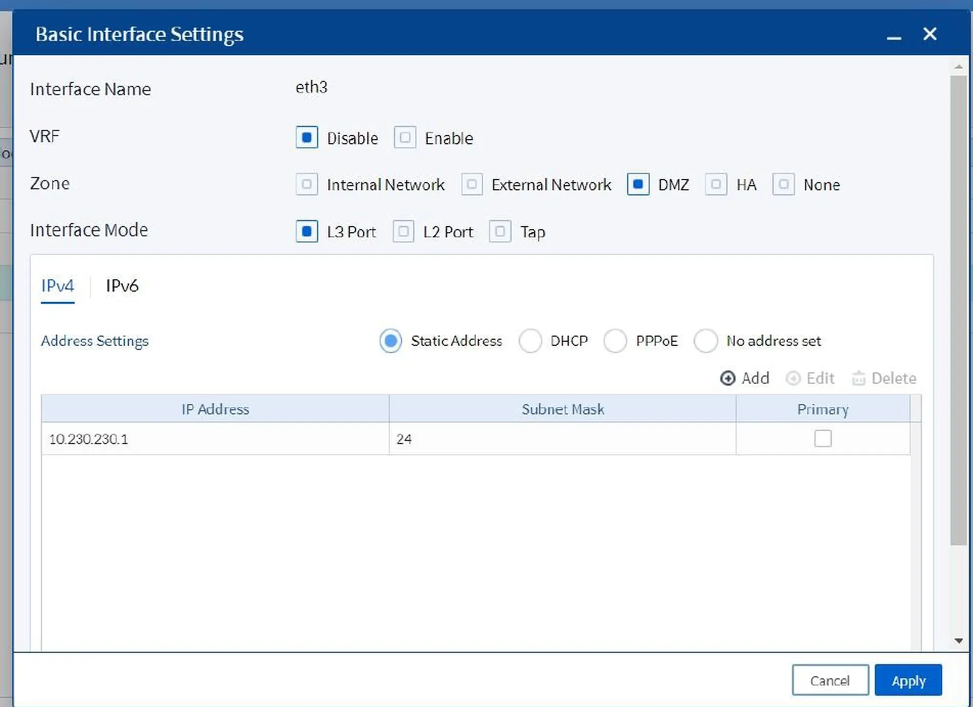 Applying interface configuration