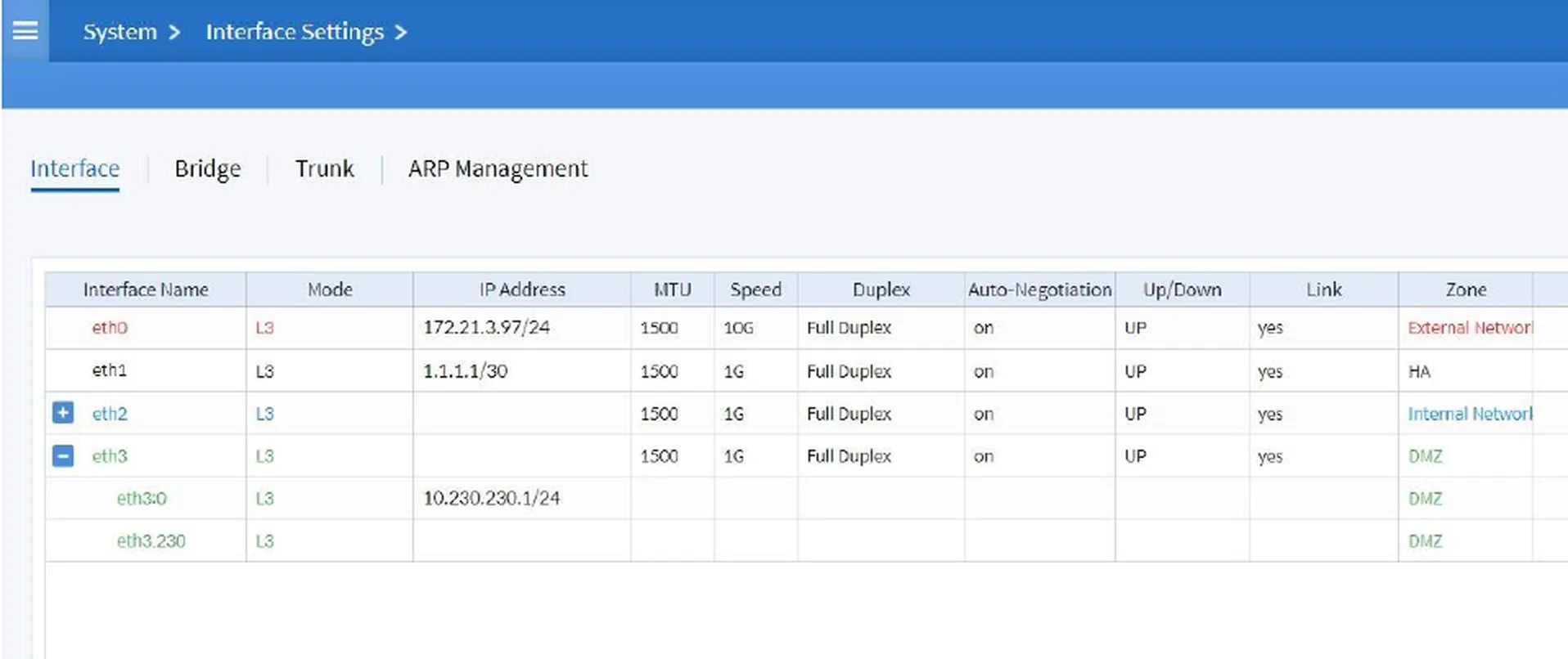 Final VLAN and IP Address configuration result