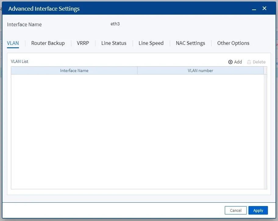 Add VLAN in Advanced Interface Settings