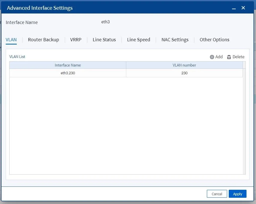 Applying VLAN configuration