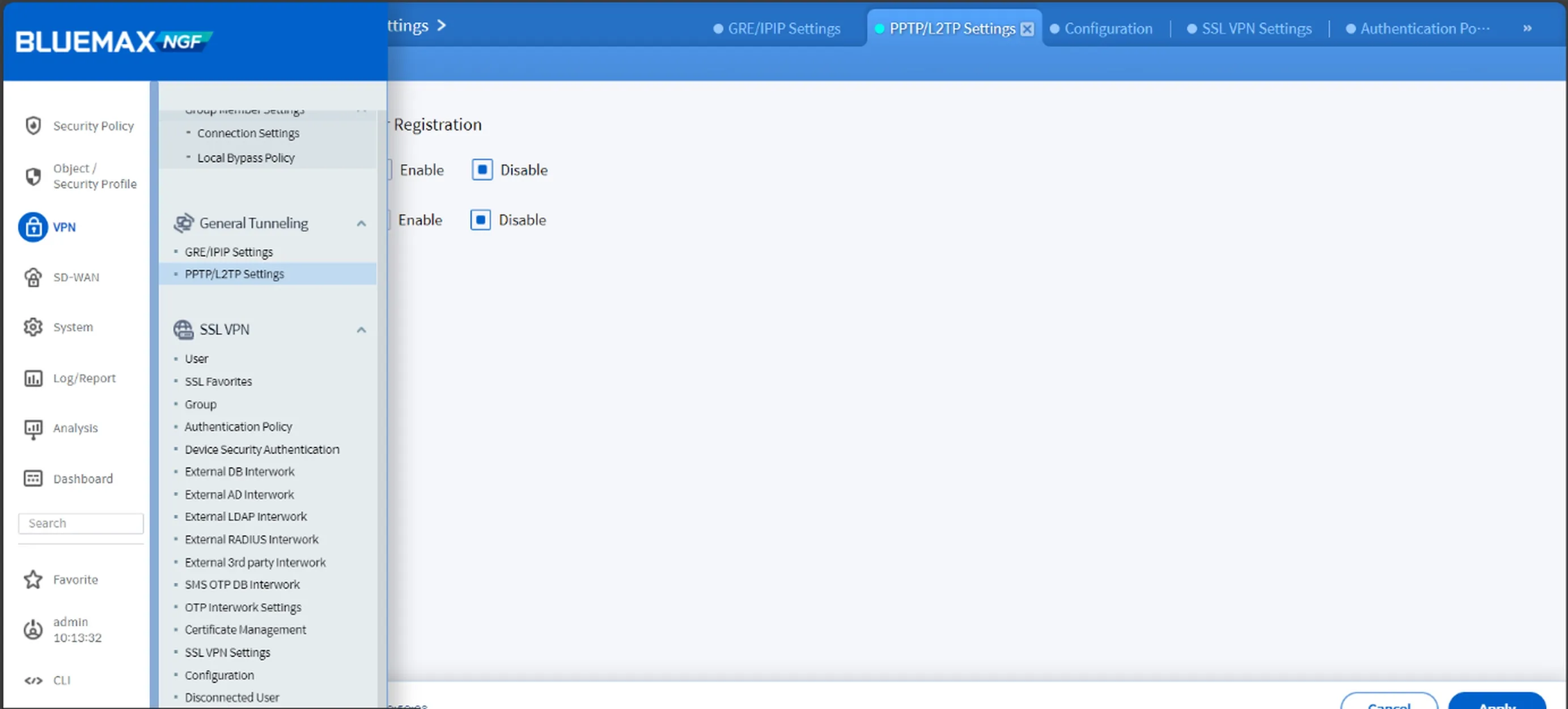 Enable L2TP tunnel on SECUI Bluemax Next Generation Firewall