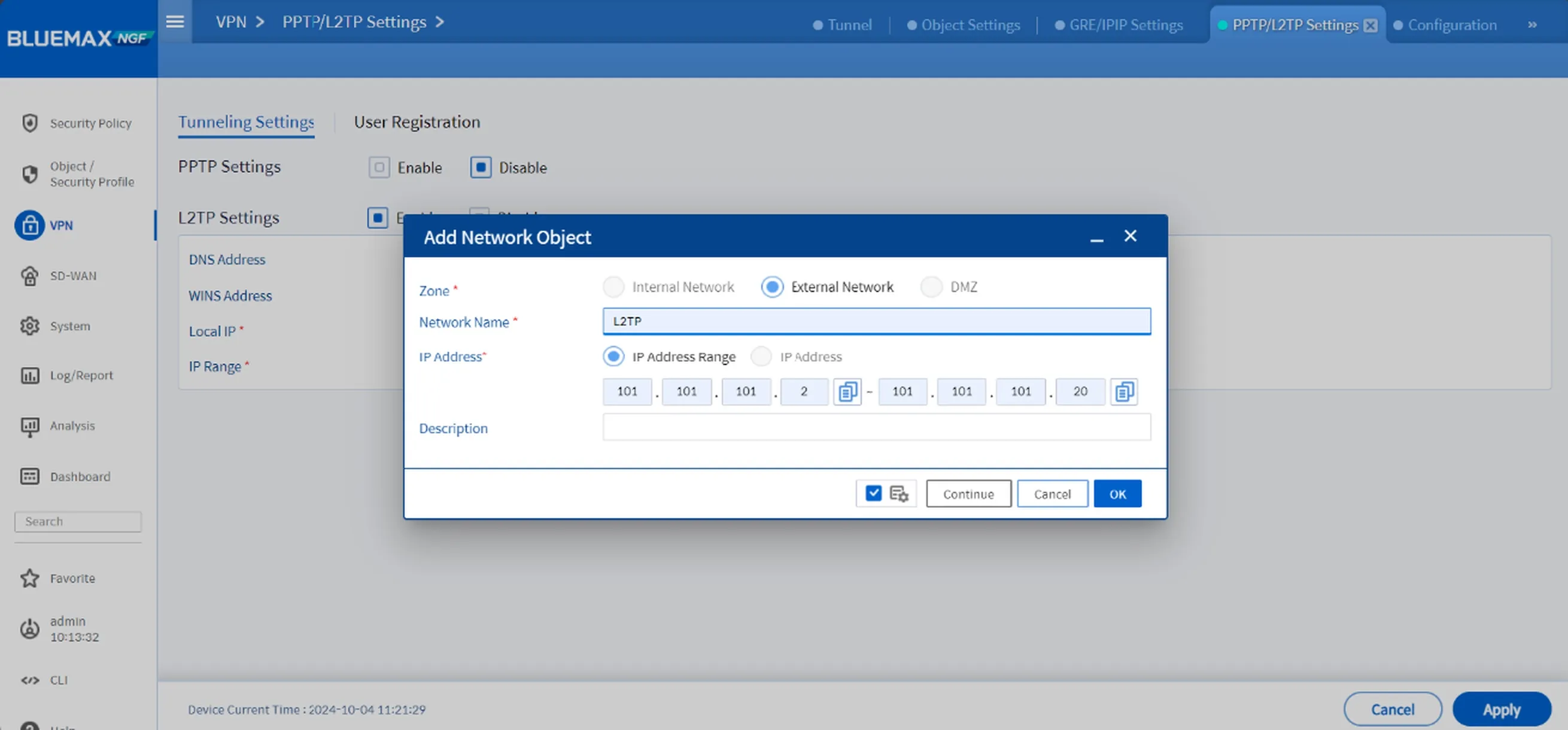 Add network object for L2TP IP pool in NGFW