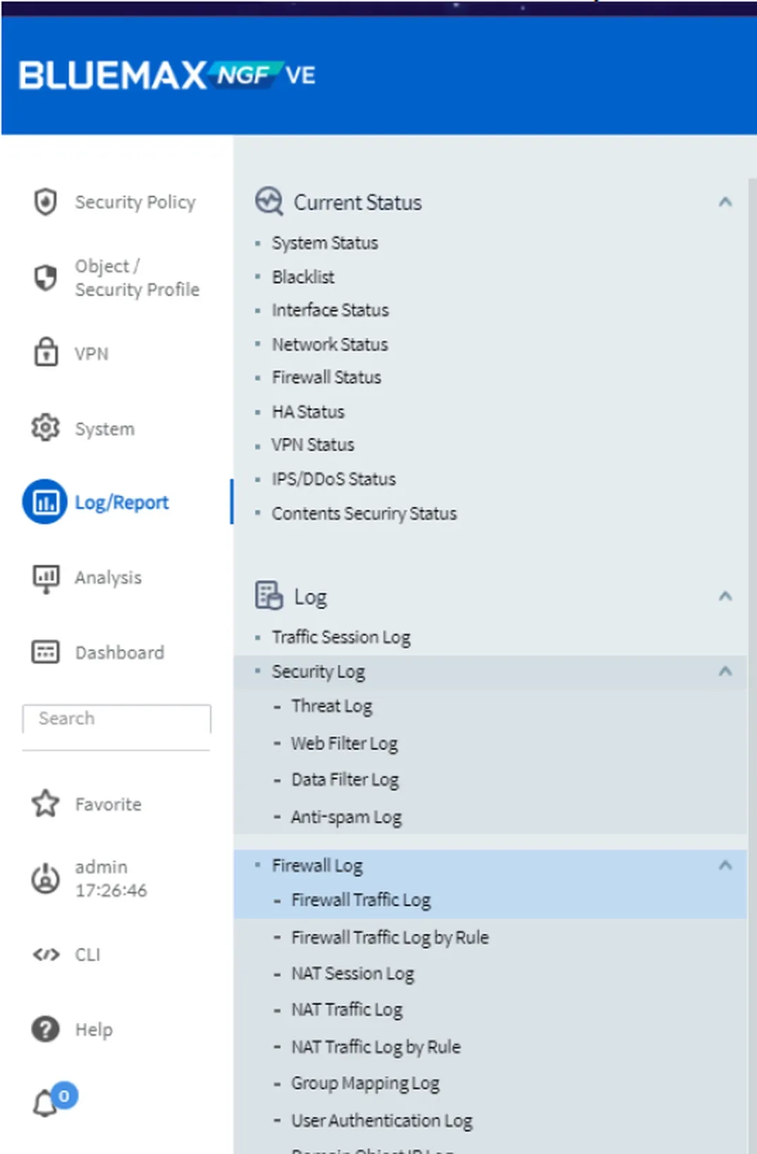 NAT Session Log Bluemax NGF