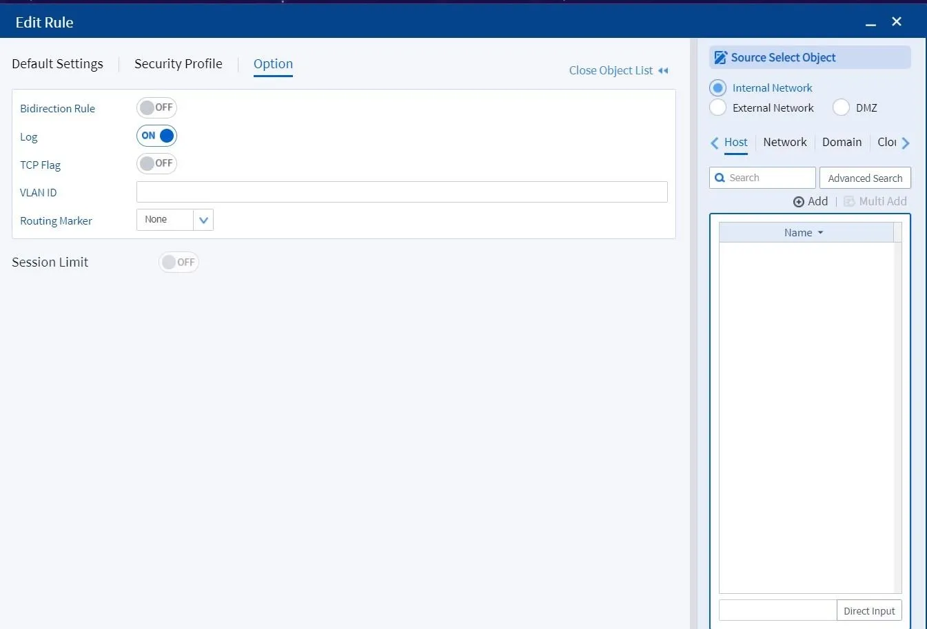 Enable log option in firewall policy settings