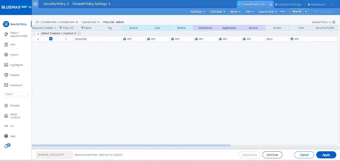 Add firewall rule dashboard in Bluemax NGFW
