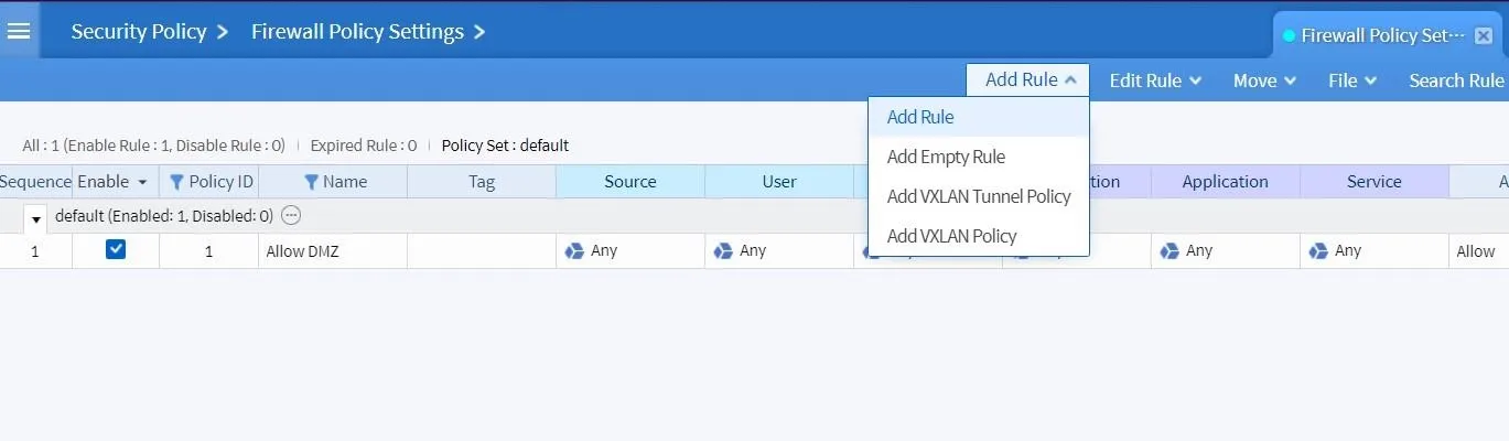 Firewall rule configuration form in Next Generation Firewall