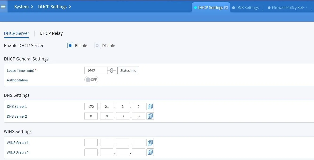 DNS Configuration for DHCP on Bluemax NGFW
