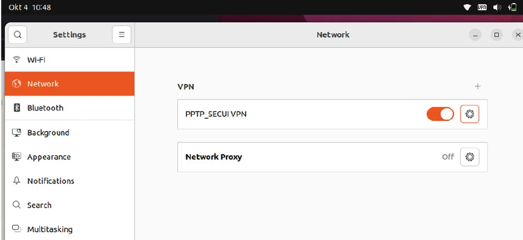 Hasil koneksi VPN PPTP berhasil di Ubuntu Linux