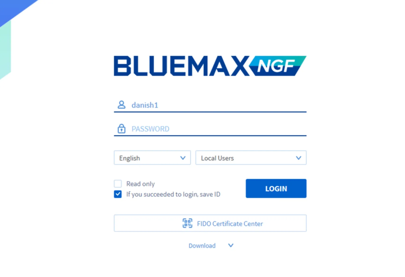 Login ke Bluemax NGFW untuk konfigurasi VPN PPTP