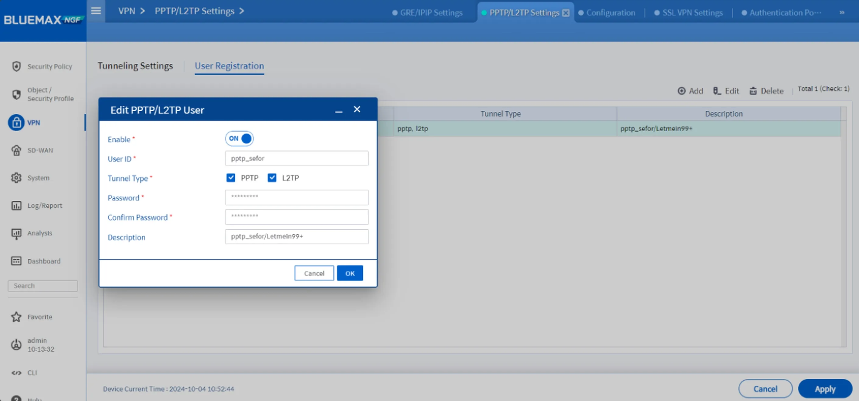 Membuat User VPN PPTP di Bluemax NGF