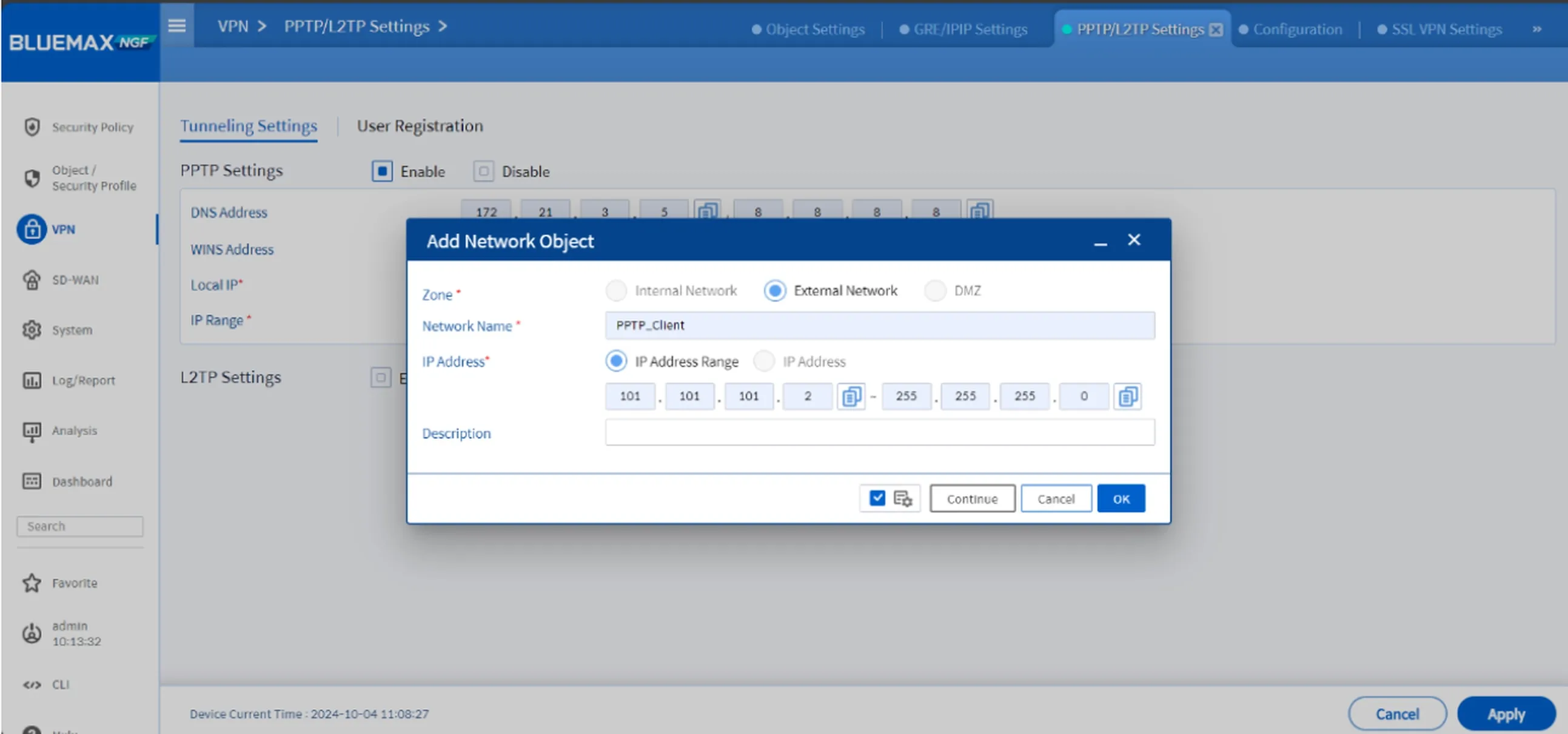 Menambahkan Network Object untuk IP Pool VPN PPTP