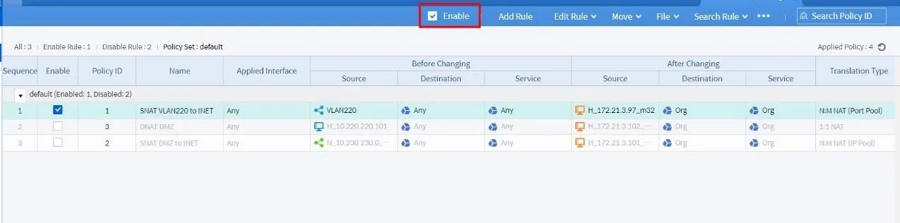Centang Enable pada SNAT Rule